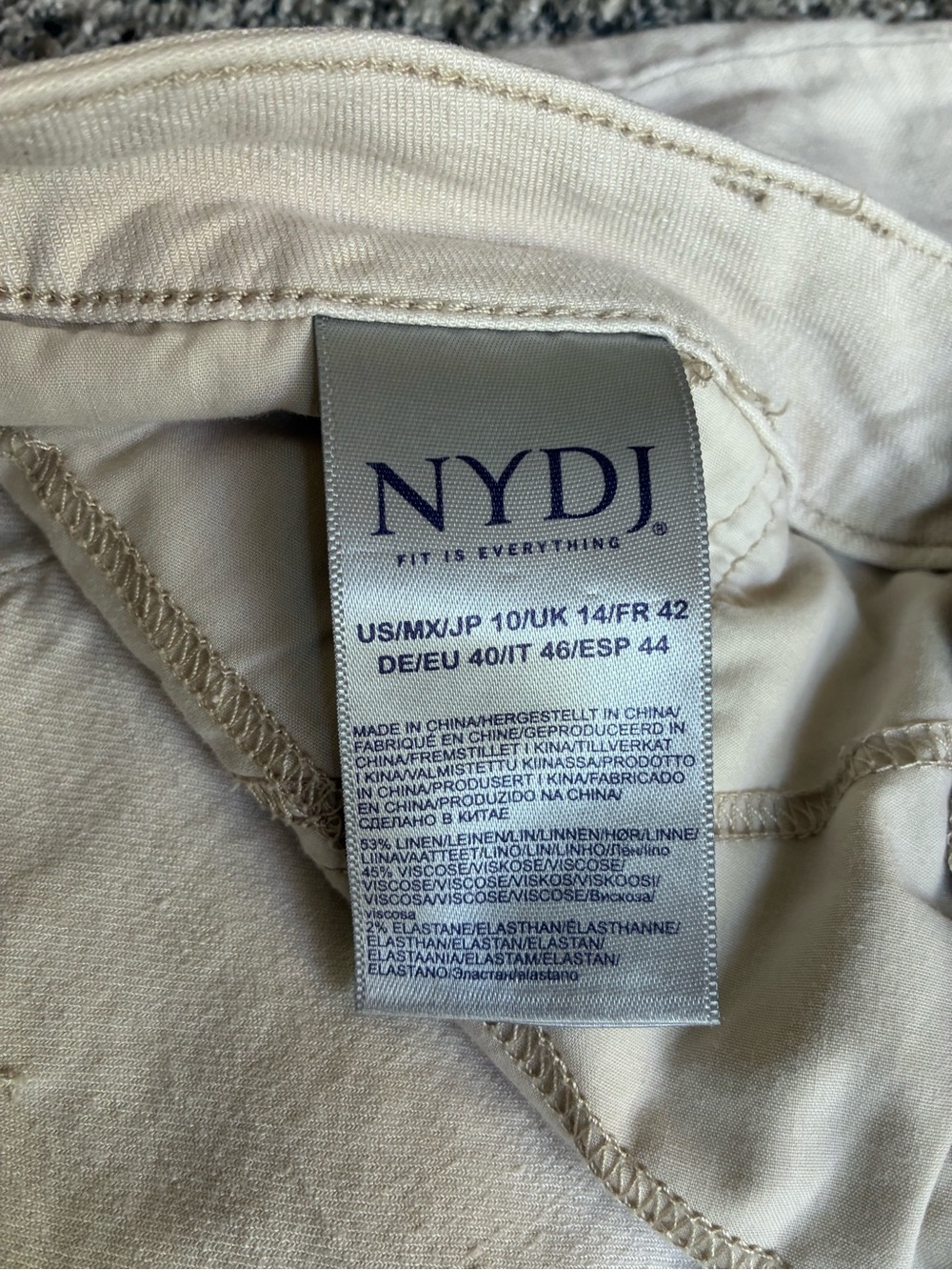 NYDJ Stretch Linen Light Khaki Trouser Pants, Size 10 Style #MAKB2219 Lift Tuck - Picture 5 of 10